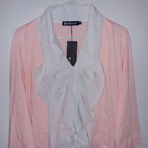 Allegra K Ruffles Women Top Blouse Peach White XL NWT